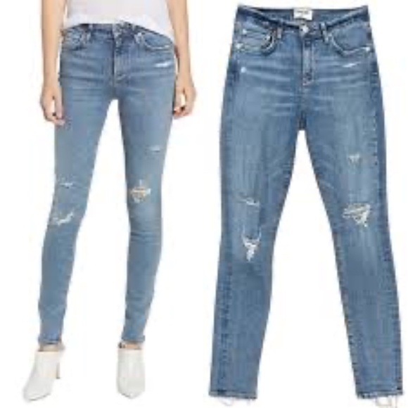 Agolde Blue Style A003 B-843 Distressed Skinny Denim Jeans Women's Sz 26 x 27" - Picture 1 of 11